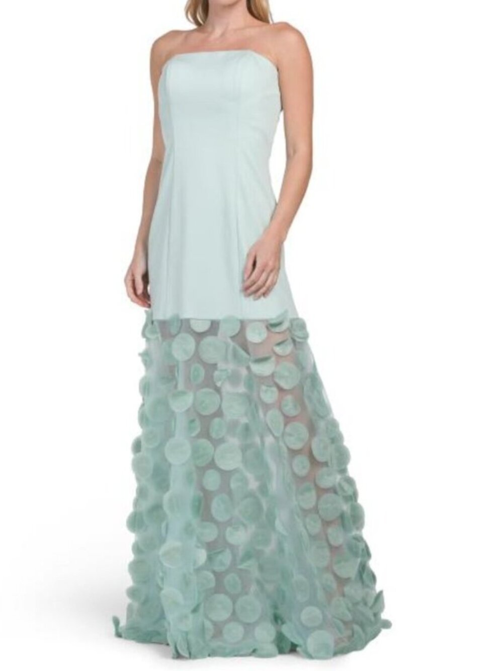 RENE BY RENE RUIZ Strapless Mixed Media 3d Motif Gown